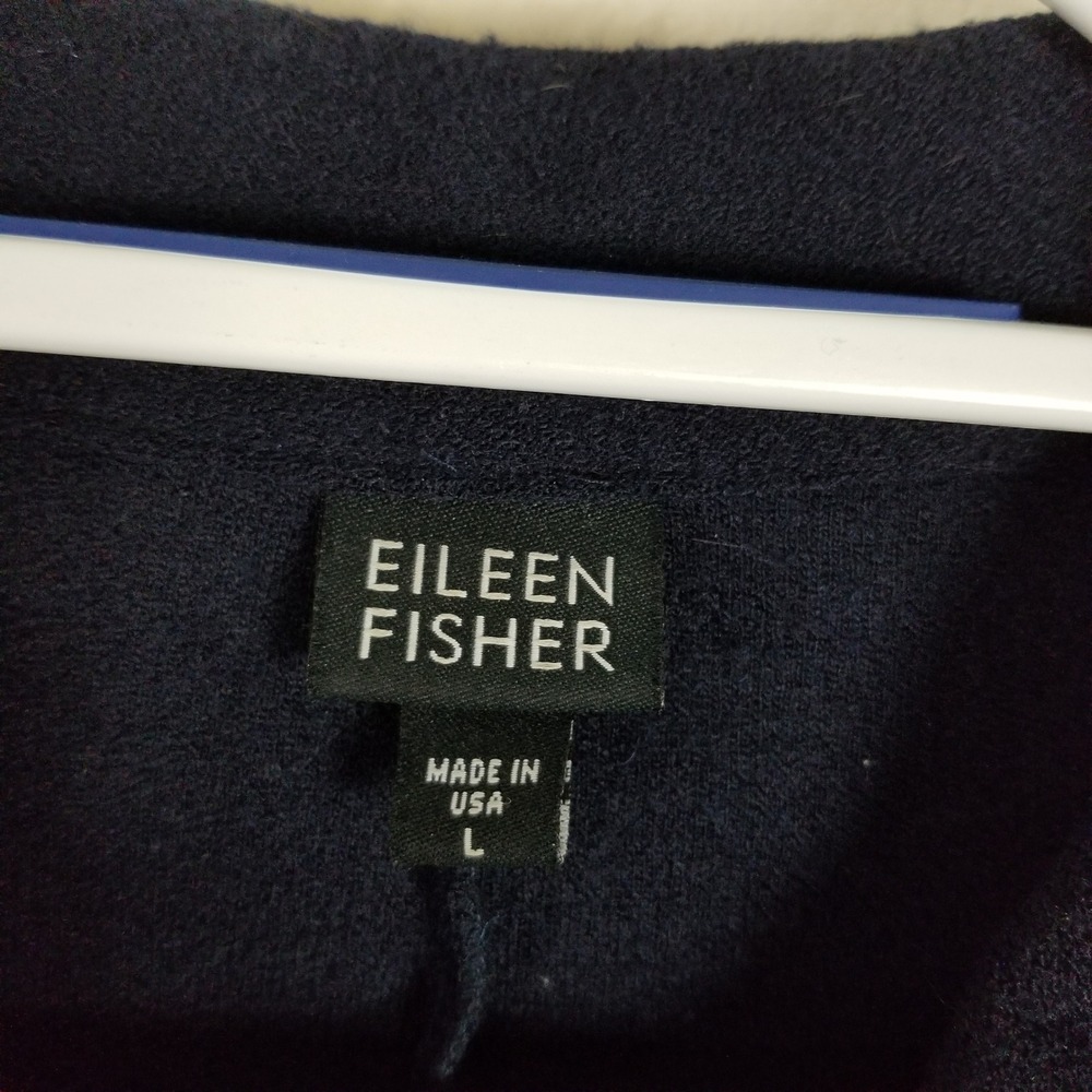 Eileen Fisher Wool Jacket Women L Navy Blue Full Zip Collared Minimalist 100s - Picture 3 of 8